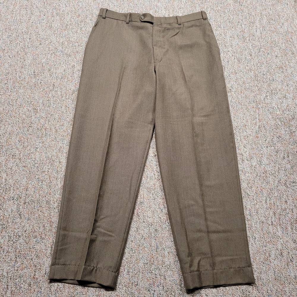 L.L. Bean Dress Pants Men 36x30 Brown Tan Wool Classic Fit Chinos‎ Trousers VTG
